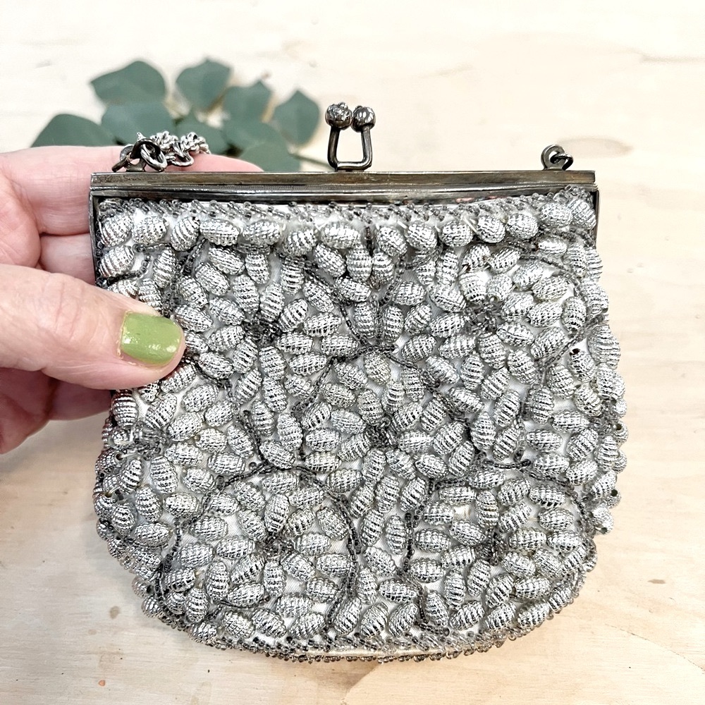 Vintage 1930’s Silver Metal Beaded Bag